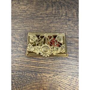 Art Nouveau Brass Stamp Box • Vintage Brass & Copper Trinket Box